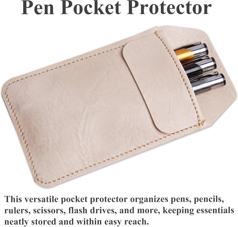 Haecsfl 2 Pieces PU Leather Pocket Protector,Pen Pouch Holder Organizer for Shirts, Lab Coats, Pants - Multi-Purpose - Holds Pens, Pointers, Pencils, and Notes(2-Green) - Image 2